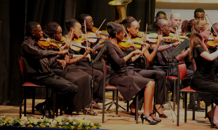 A section of the Symphony Orchestra of the Kenya Conservatoire of Music performing.