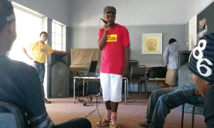 Lerato ‘Sghidi’ Mokoena on the mic. Photo: David Durbach