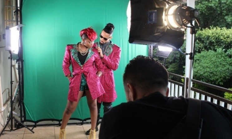 Nigerian stars Yemi Alade and Phyno shooting the video for 'Taking Over Me'. Photo: Facebook