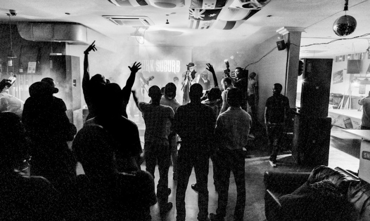 Dark Suburb performing at Champs in Accra. Photo: Colter Harper