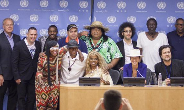 The participating artists at the UN headquarters.