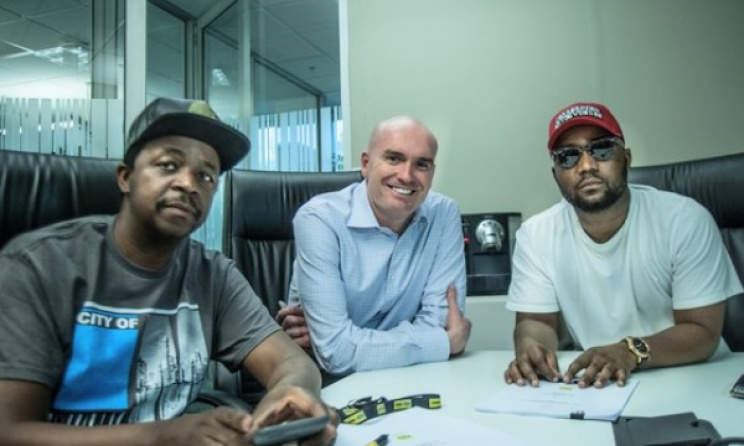 Cassper Nyovest (right) with Oskido at the MTN offices. Photo: MTN/Twitter