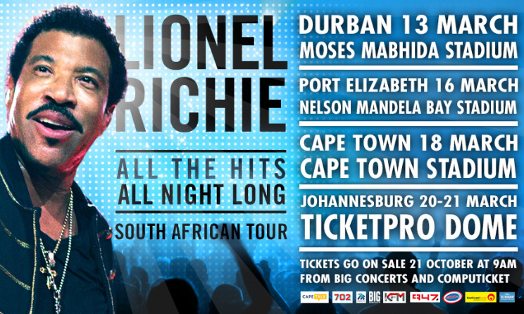 The poster for Lionel Richie's South African tour.