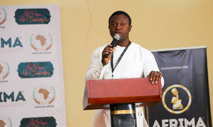 Efe Omoregbe speaking at the 2016 AFRIMA launch. Photo: AFRIMA