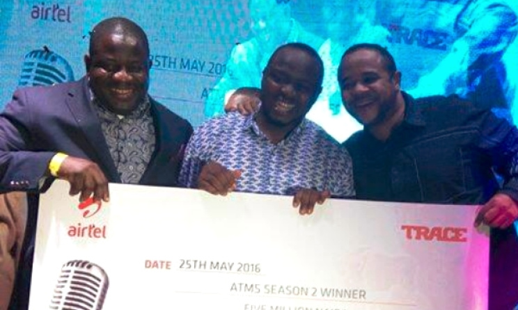 Ezehike Ehiedu, middle, has emerged winner of the second season of the Airtel Trace Music Star for Nigeria
