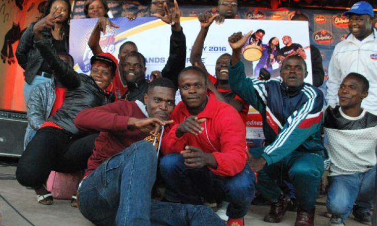 Murinye Express celebrate after receiving their $1000 cheque. Photo: Innocent Tinashe Mutero