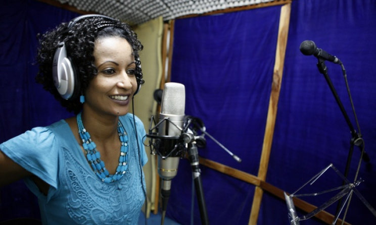 Eritrea's Helen Meles during a recording session. Photo courtesy of Tedros Abraham
