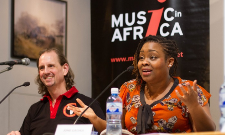 Mike Strano and June Gachui discuss Kenya's music industry. Photo: Julian Manjahi