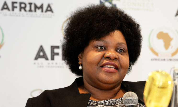 The AU's Angela Martins speaks during the launch of the AFRIMA 2017 calendar. 