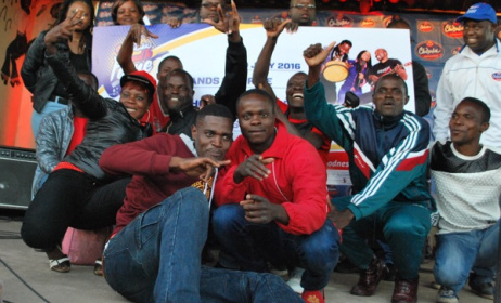 Murinye Express celebrate after receiving their $1000 cheque. Photo: Innocent Tinashe Mutero