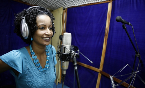 Eritrea's Helen Meles during a recording session. Photo courtesy of Tedros Abraham