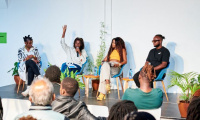 Panelists Anyiko Owoko (moderator), Coco Em, Njerae and Schwaz Isaboke. Photo: Humphrey Gateri/Goethe-Institut